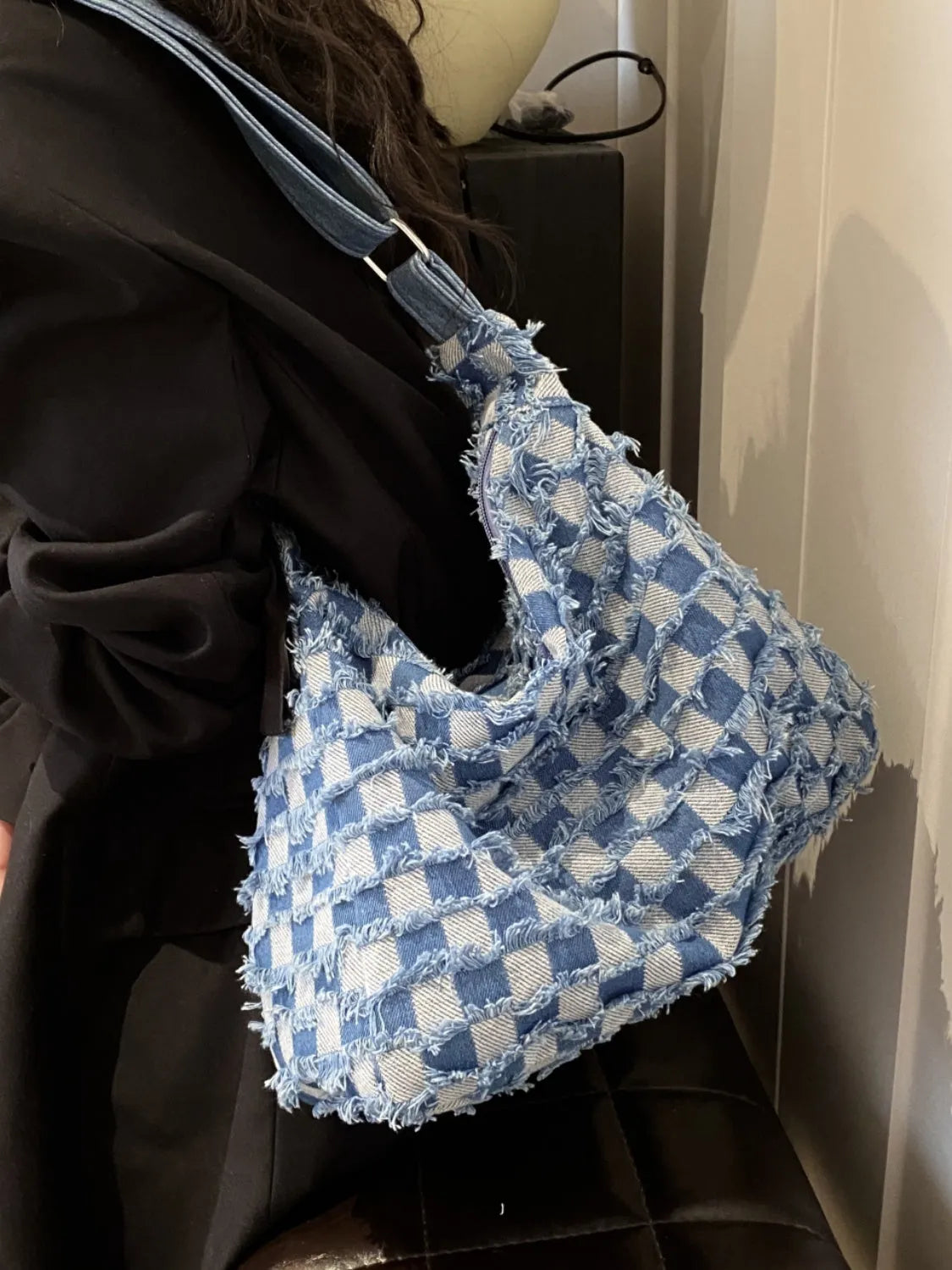 Raw Hem Denim Shoulder Bag - Codrington Expressions
