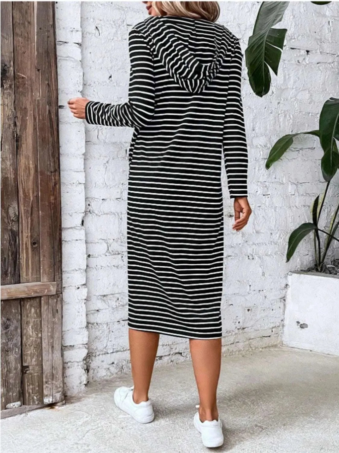 Striped Zip Front Hooded Dress - Codrington Expressions