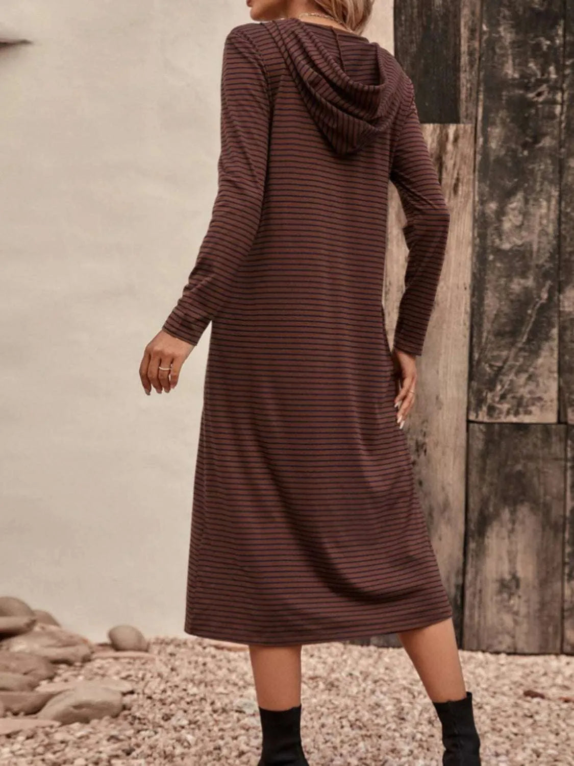 Striped Zip Front Hooded Dress - Codrington Expressions