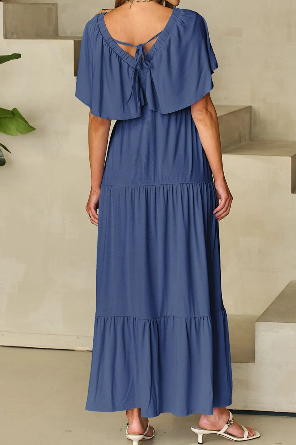 Ruffled V-Neck Short Sleeve Maxi Dress - Codrington Expressions