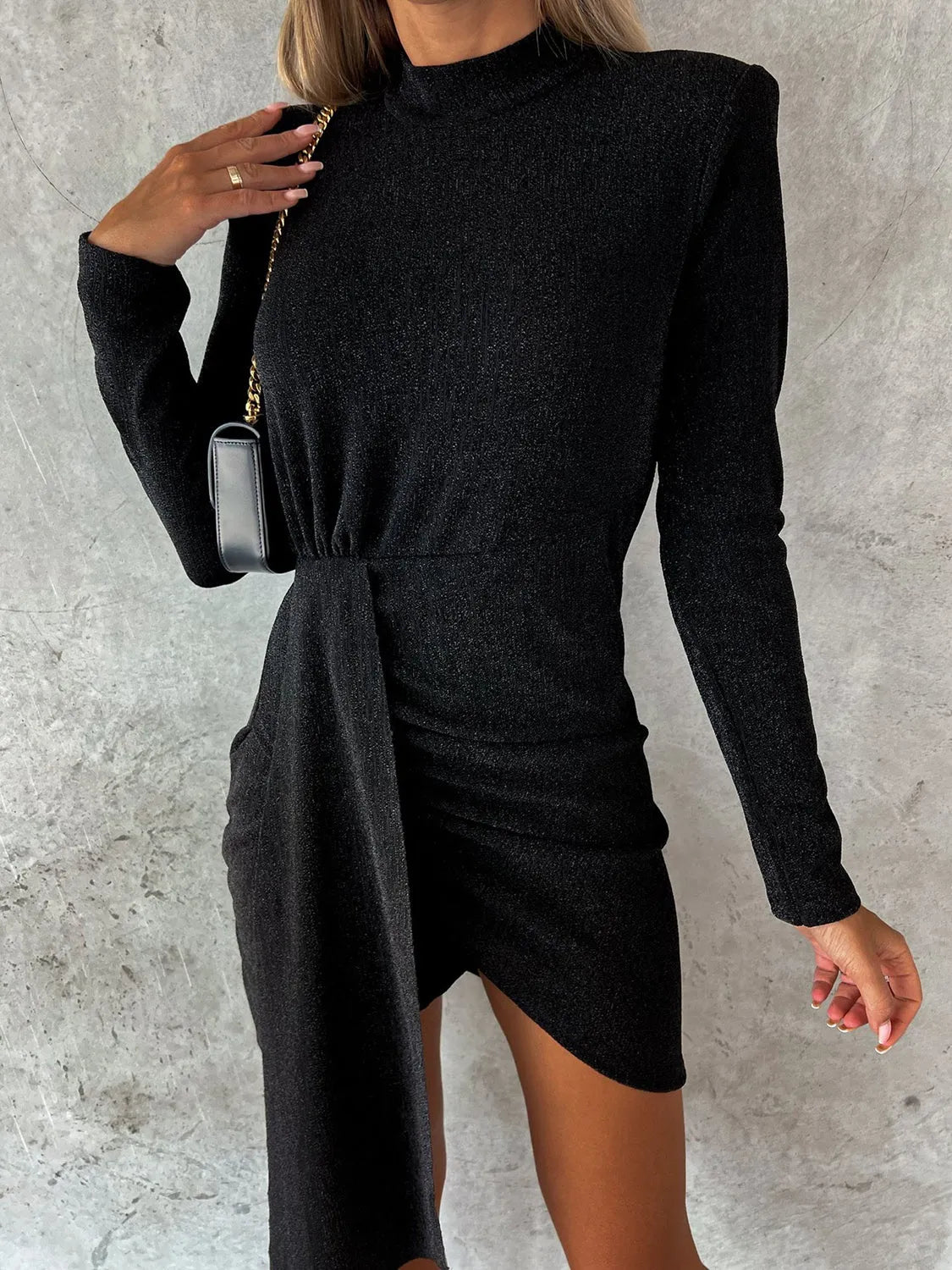 Heathered Mock Neck Long Sleeve Mini Dress - Codrington Expressions