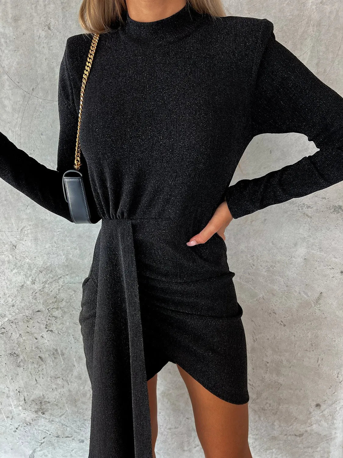 Heathered Mock Neck Long Sleeve Mini Dress - Codrington Expressions