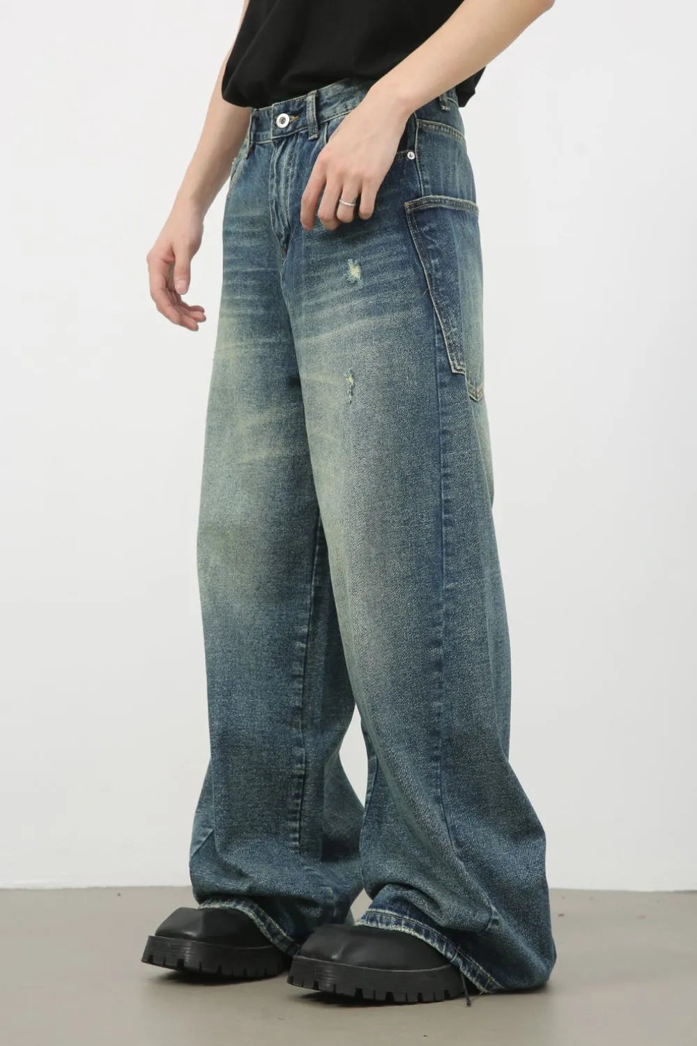 Men's Distressed Detail Wide Leg Jeans - Codrington Expressions