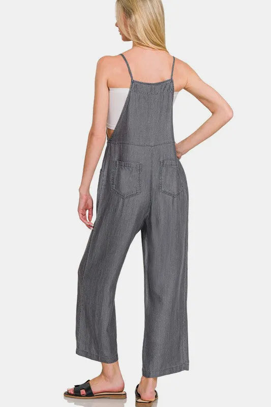 Zenana Washed Adjustable Strap Wide Leg Denim Overalls - Codrington Expressions
