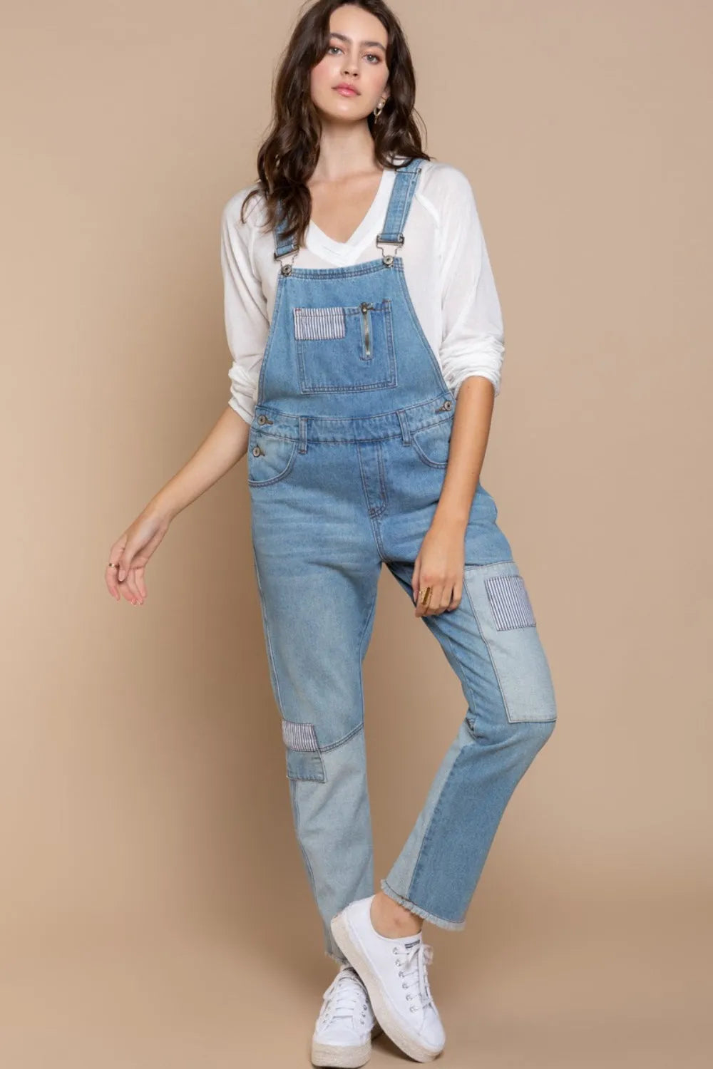 POL Front Chest Zipper Slim Leg Denim Overalls - Codrington Expressions