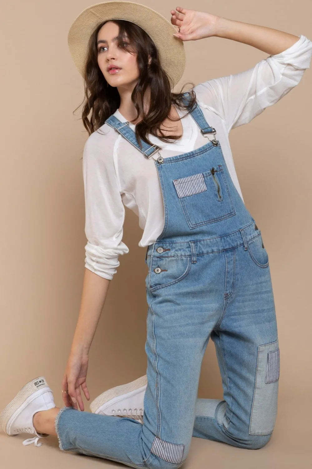 POL Front Chest Zipper Slim Leg Denim Overalls - Codrington Expressions