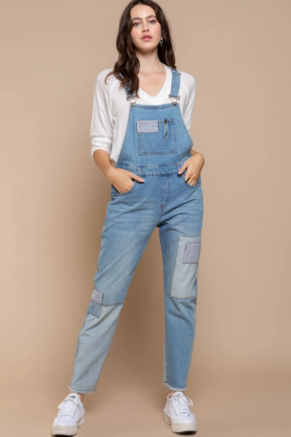 POL Front Chest Zipper Slim Leg Denim Overalls - Codrington Expressions