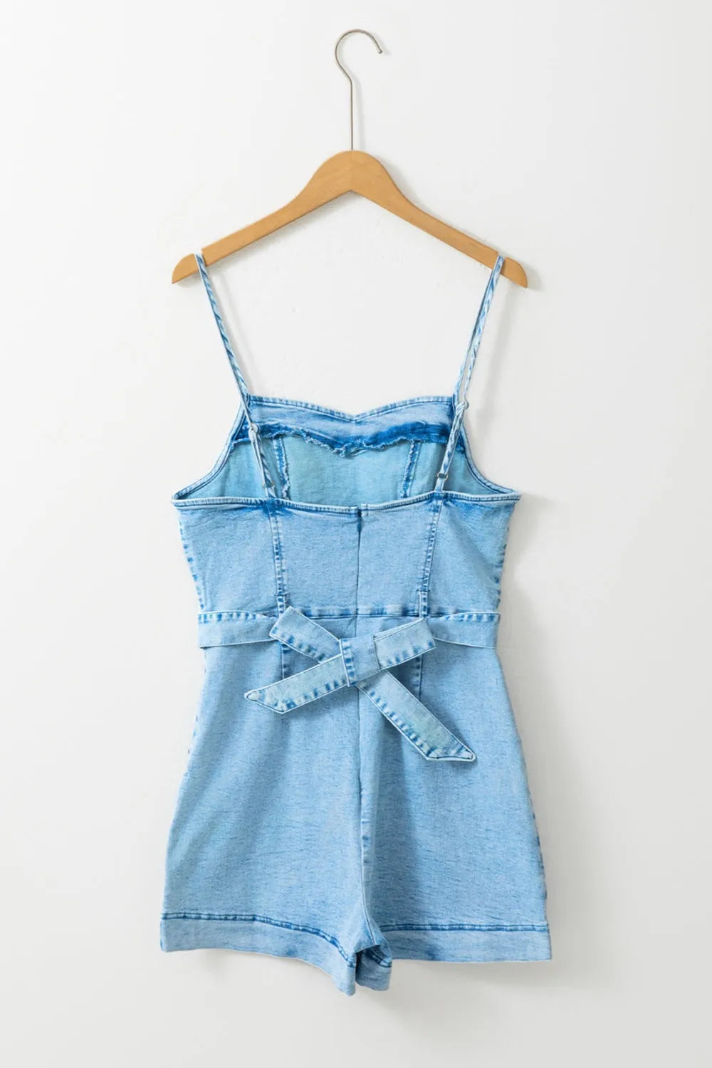 Tied Spaghetti Strap Denim Romper - Codrington Expressions