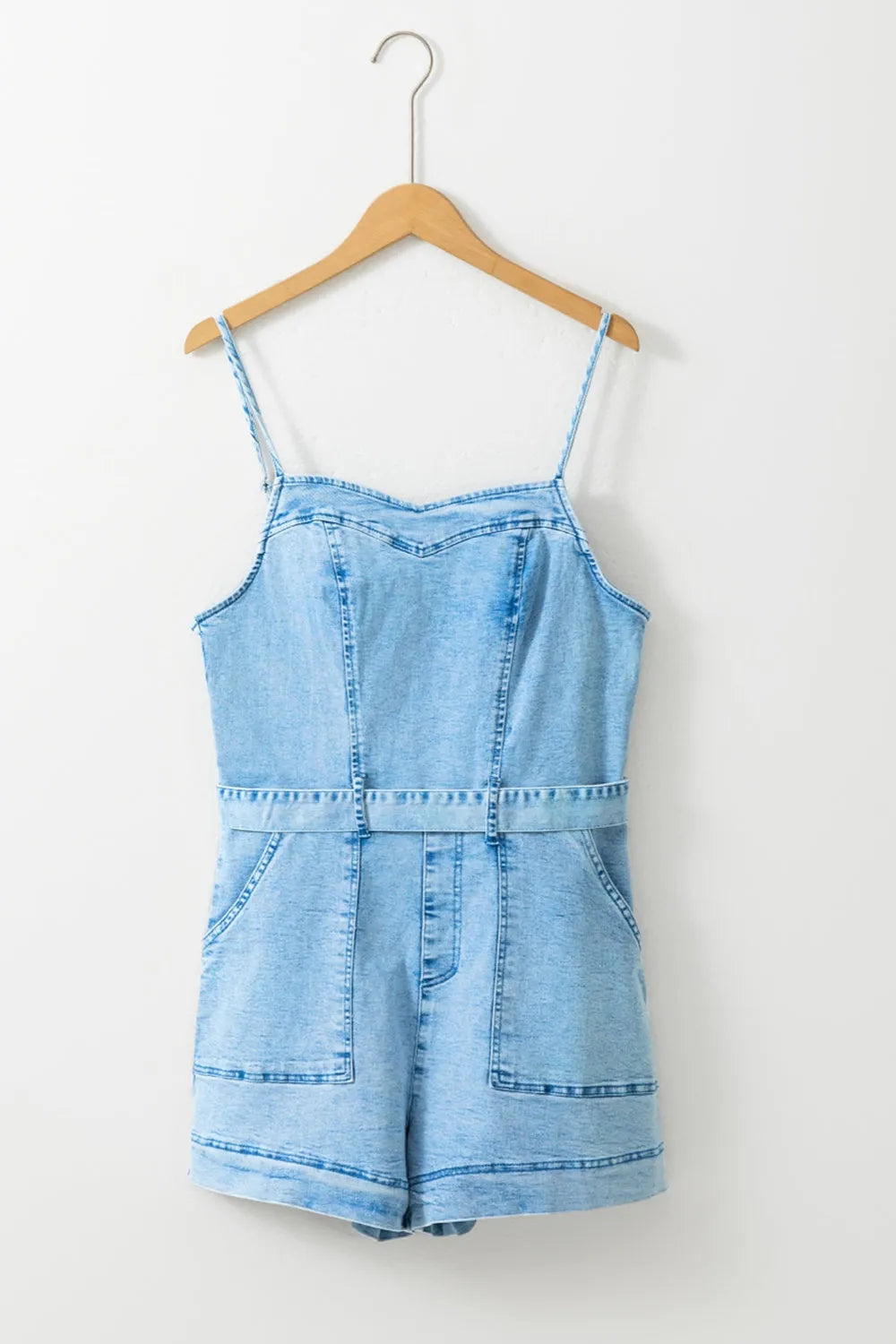 Tied Spaghetti Strap Denim Romper - Codrington Expressions