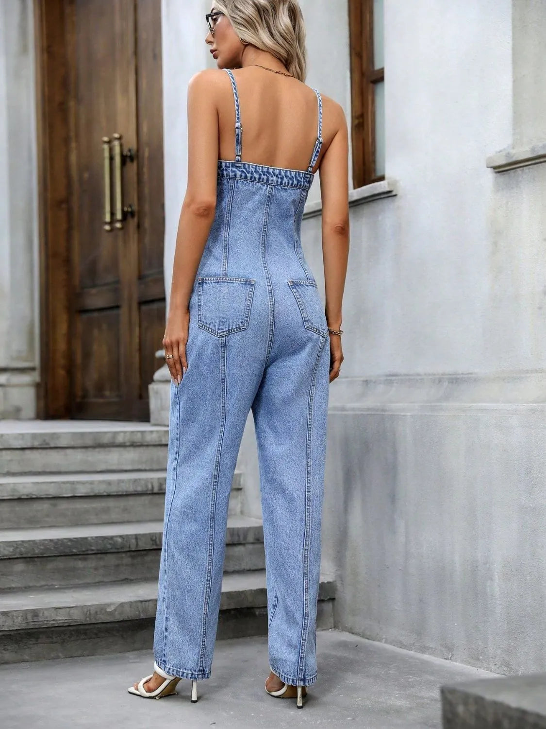 Spaghetti Strap Denim Overalls with Pockets - Codrington Expressions