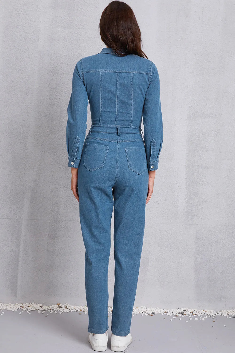 Snap Down Denim Jumpsuit with Pockets - Codrington Expressions