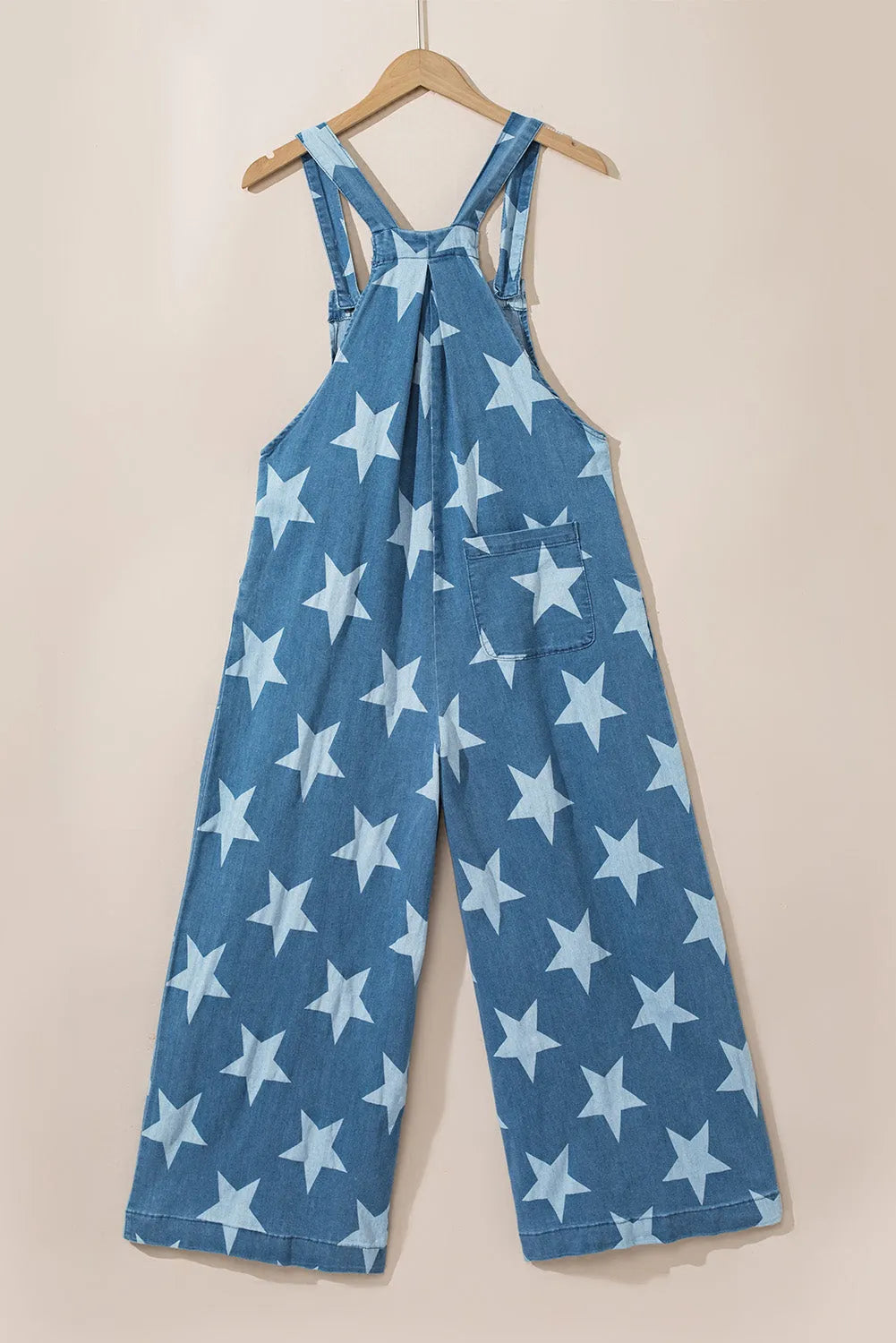 Star Print Buttoned Strap Wide Leg Denim Overalls - Codrington Expressions