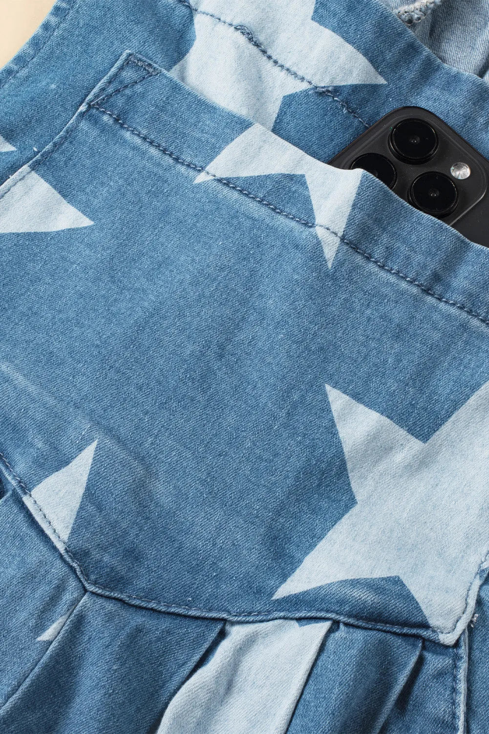 Star Print Buttoned Strap Wide Leg Denim Overalls - Codrington Expressions