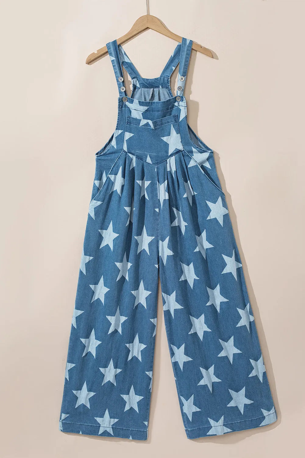 Star Print Buttoned Strap Wide Leg Denim Overalls - Codrington Expressions