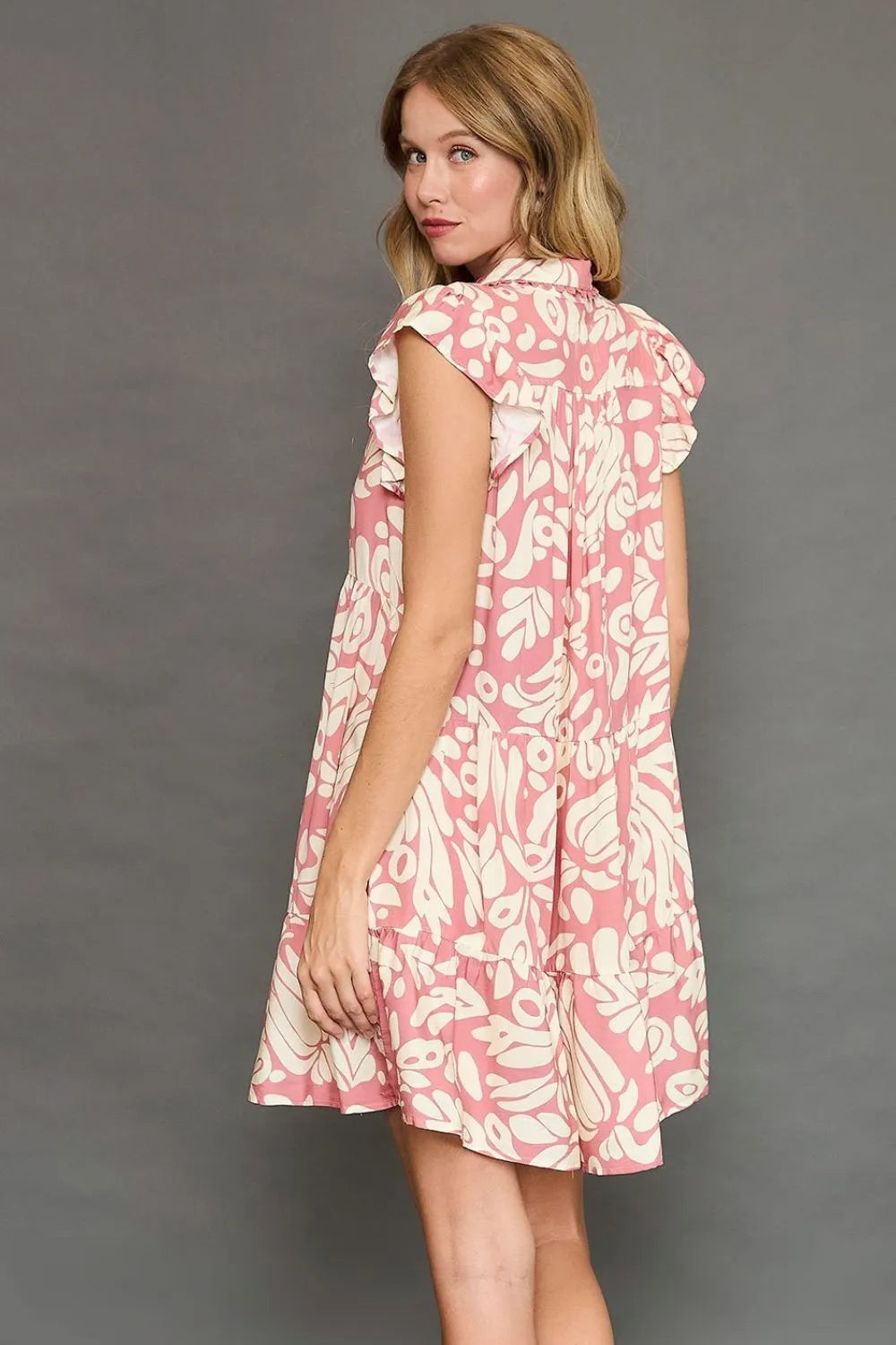Umgee Full Size Two Tone Printed Ruffled Cap Sleeve Mini Dress Plus Size - Codrington Expressions
