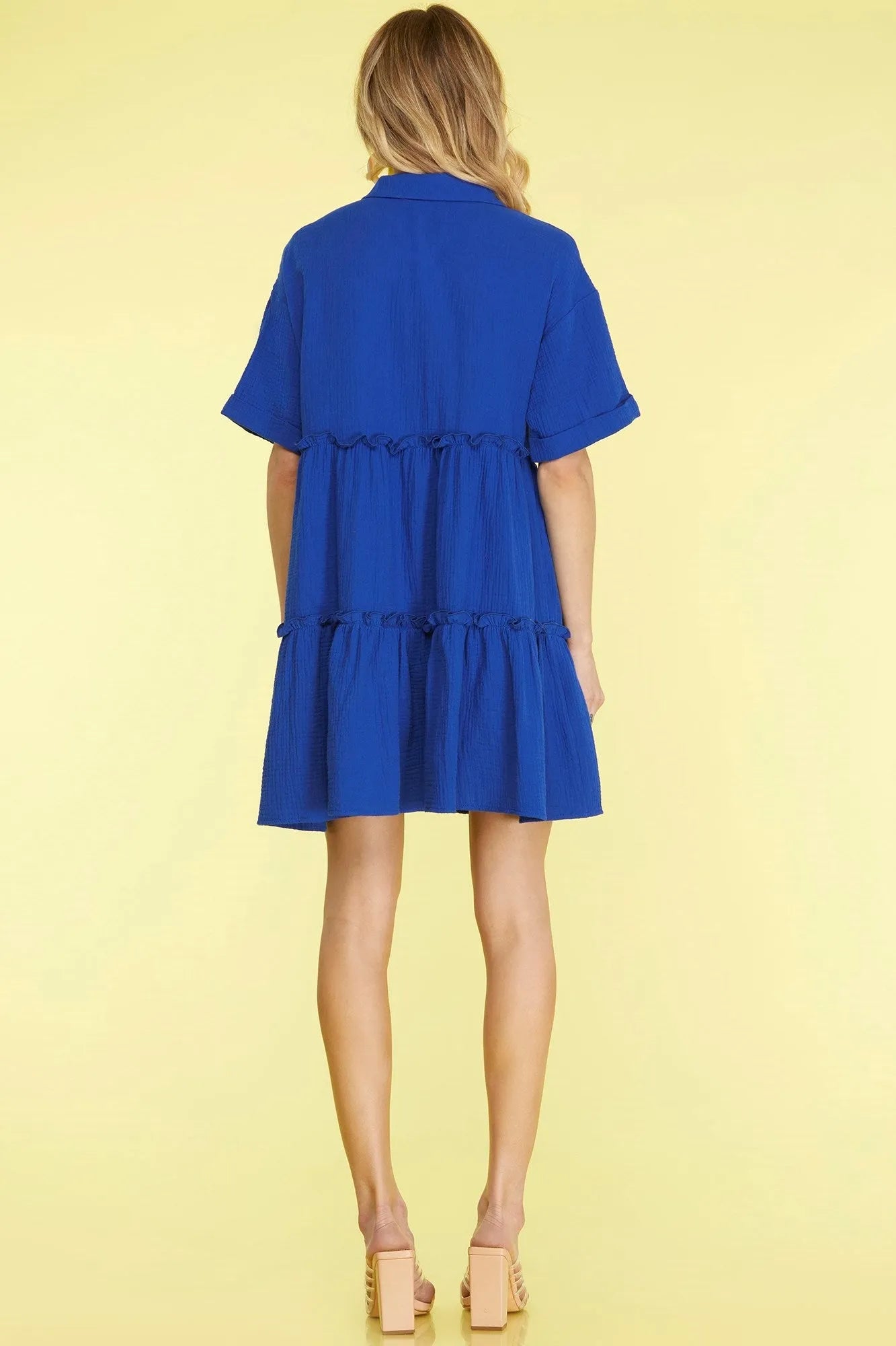 She + Sky Full Size Button Front Frill Tiered Mini Dress Plus Size - Codrington Expressions