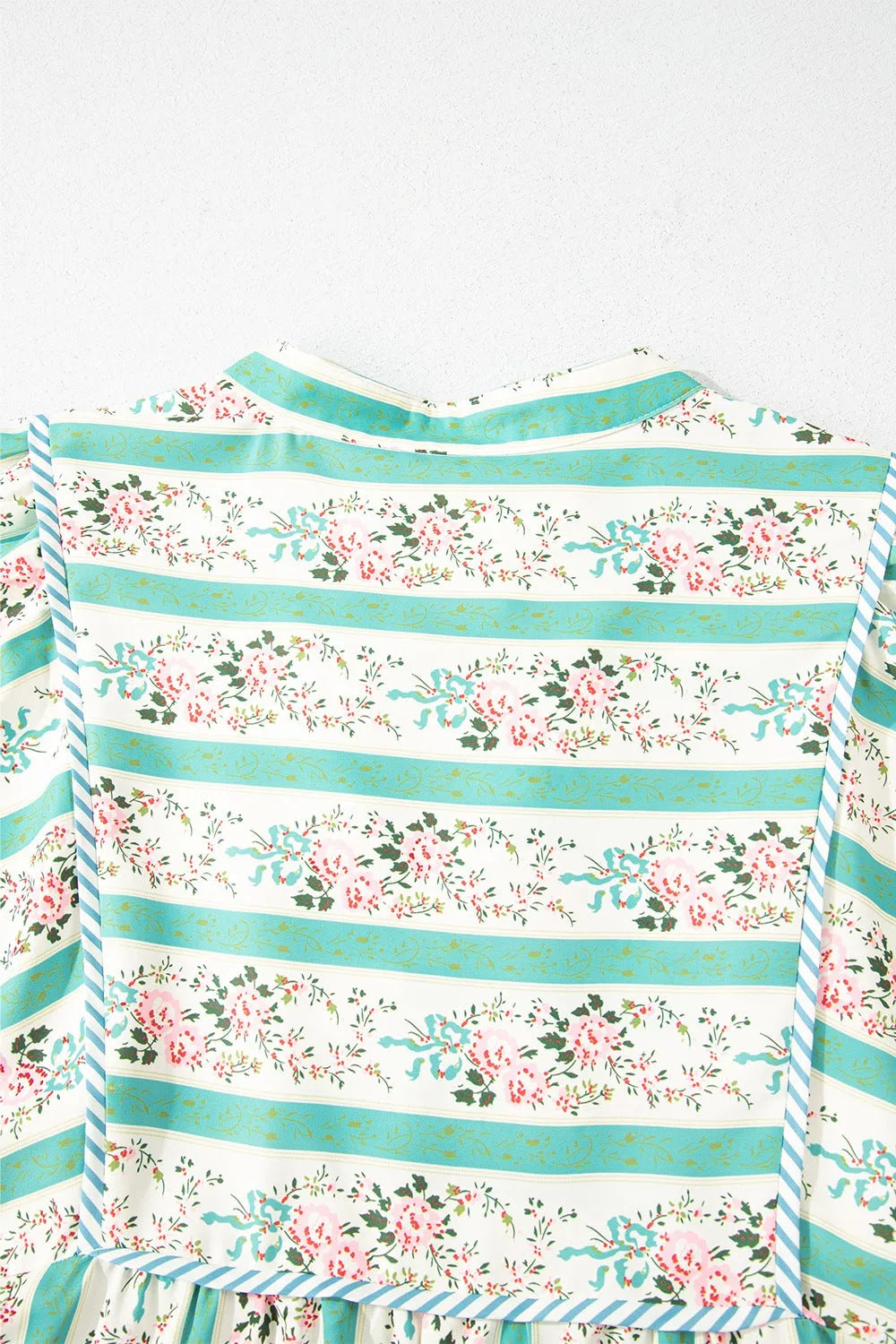 Striped Floral Print Tie Neck Puff Sleeve Midi Dress - Codrington Expressions
