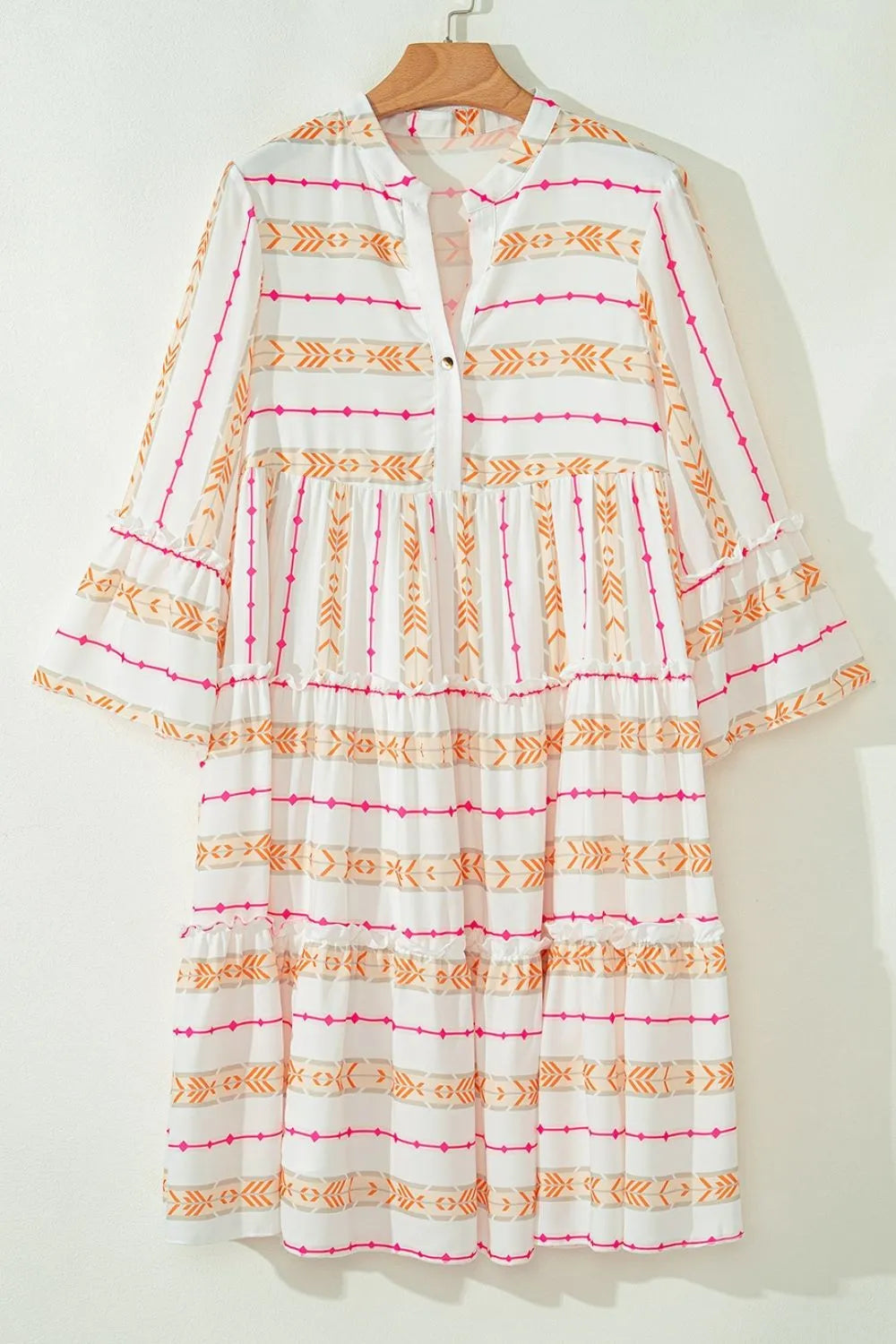 Printed Ruffled Notched Loose Dress - Codrington Expressions