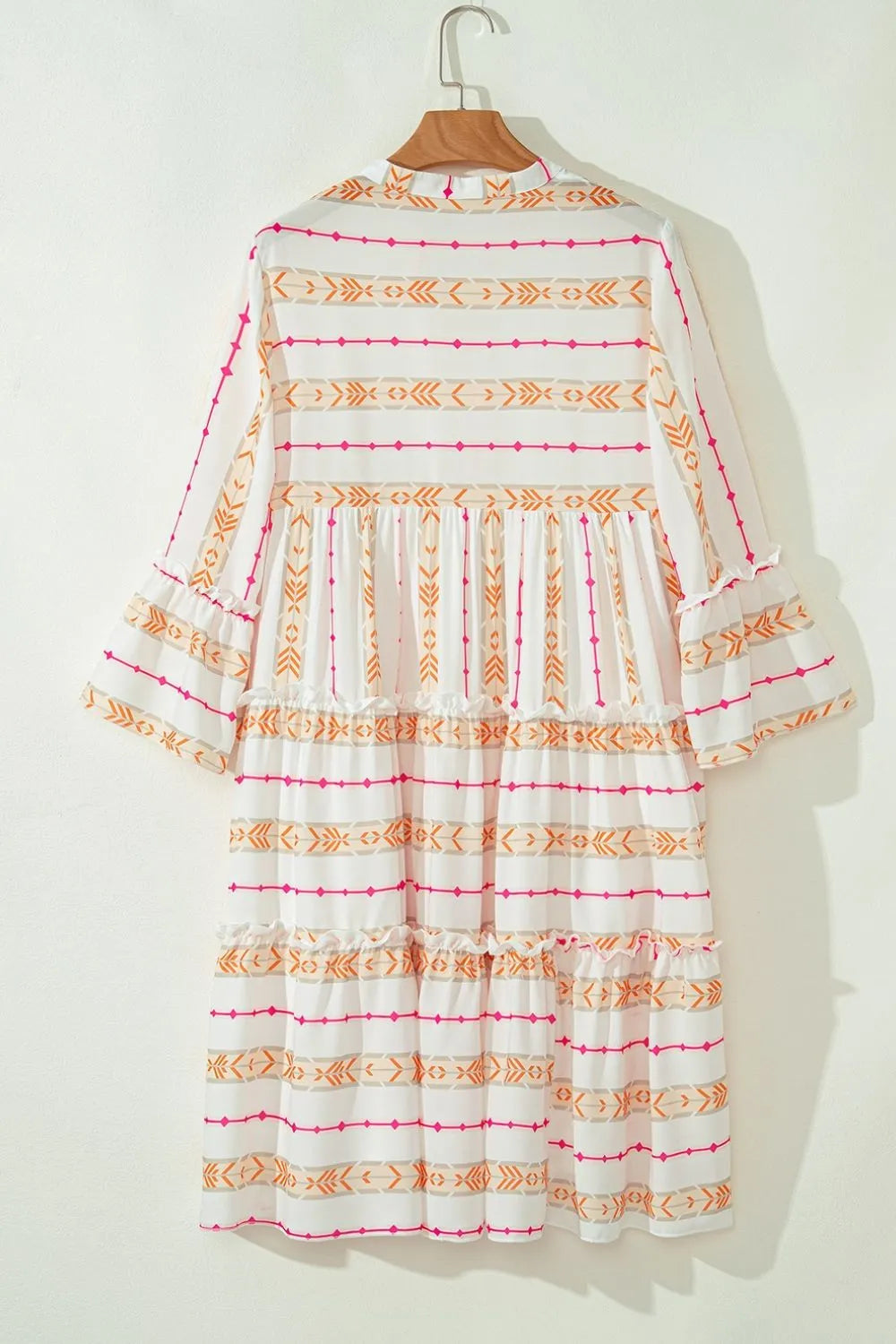 Printed Ruffled Notched Loose Dress - Codrington Expressions