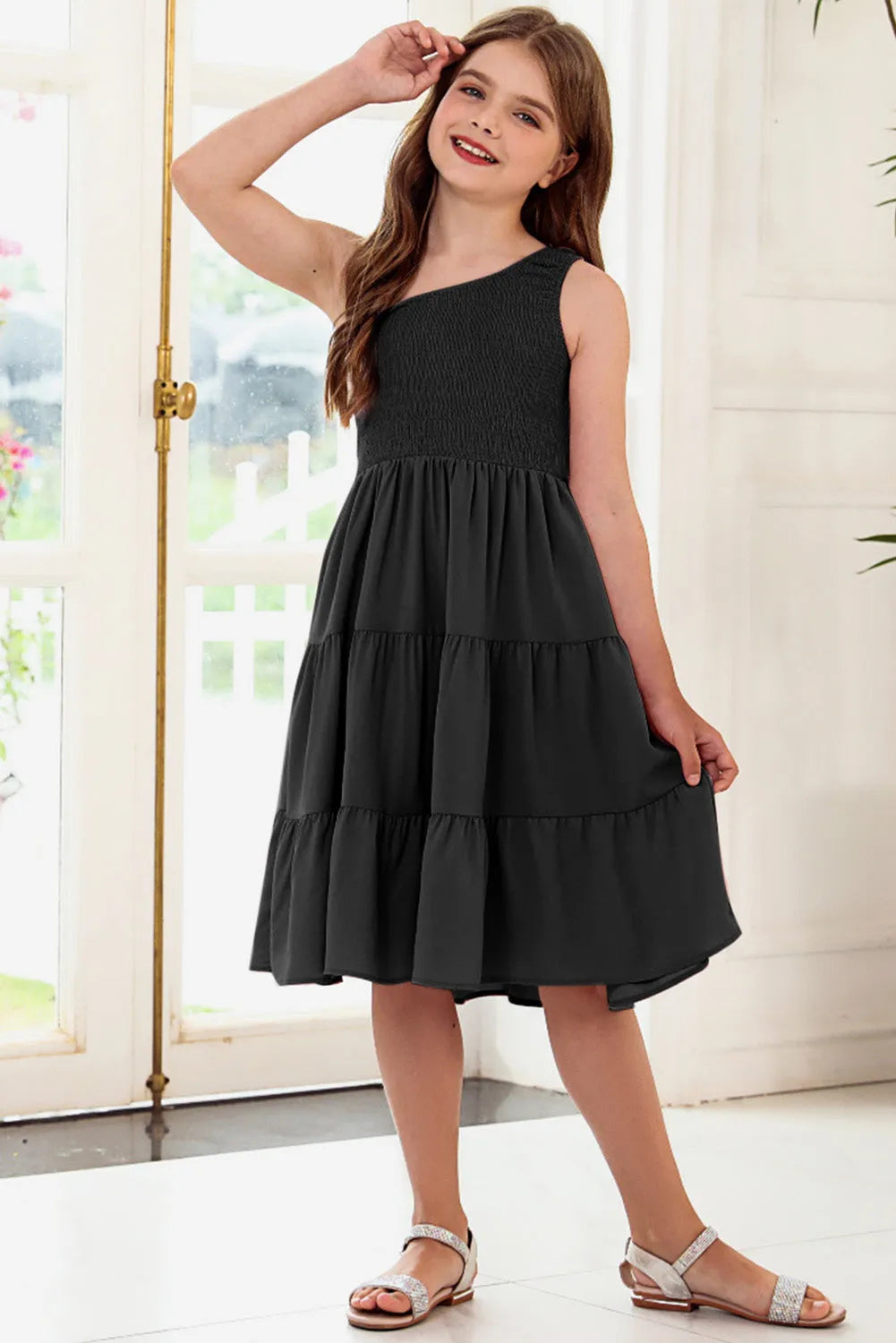 One-Shoulder Sleeveless Tiered Dress - Codrington Expressions
