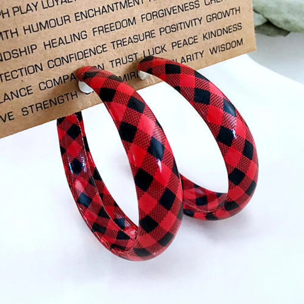 Plaid PU Leather Hoop Earrings - Codrington Expressions