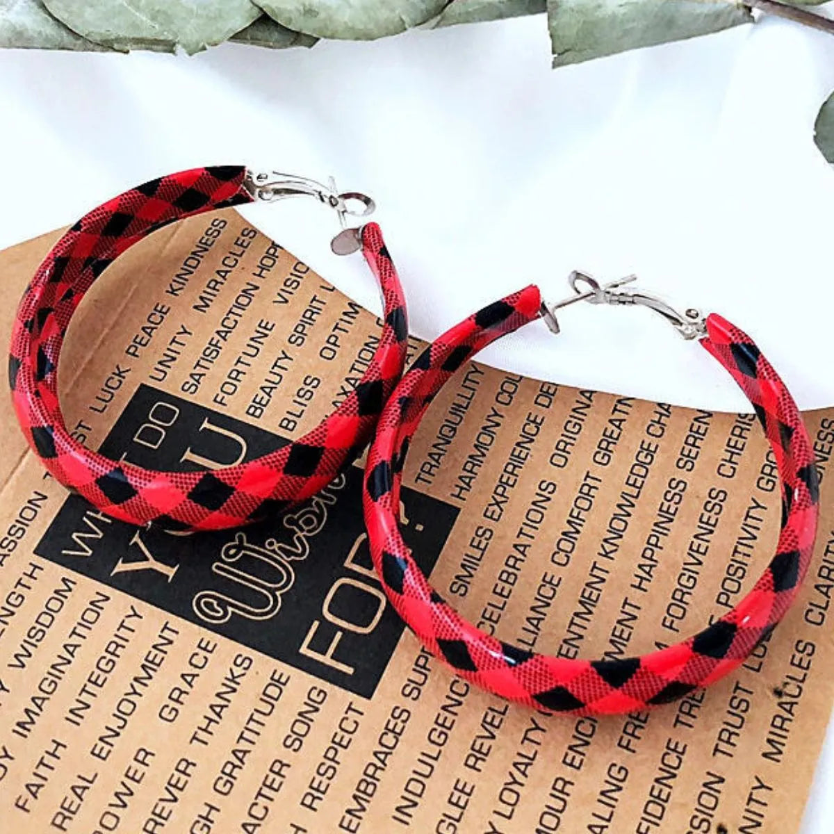 Plaid PU Leather Hoop Earrings - Codrington Expressions