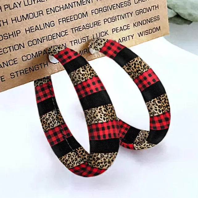 Plaid PU Leather Hoop Earrings - Codrington Expressions