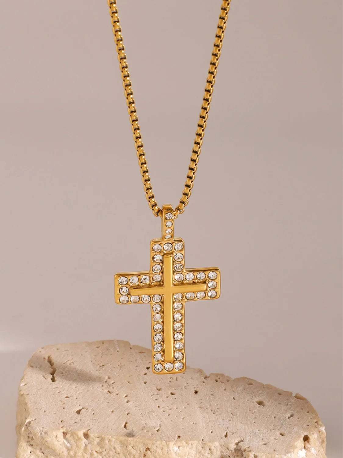 18K Gold-Plated Inlaid Zircon Cross Necklace - Codrington Expressions