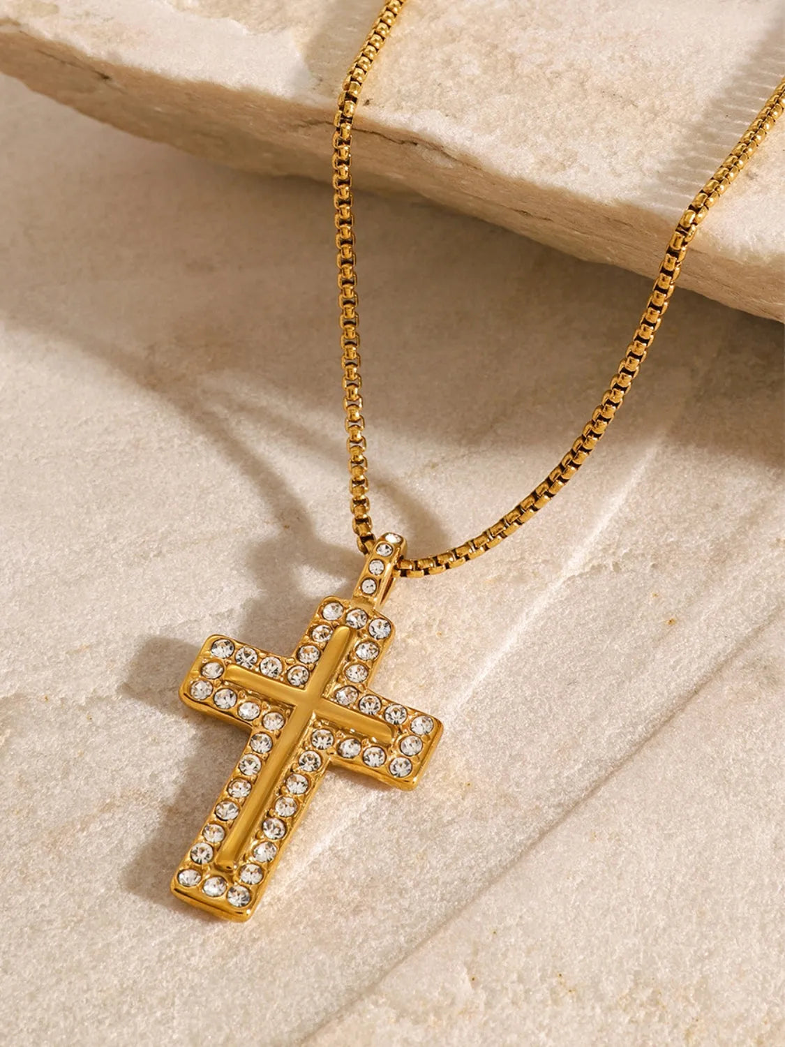18K Gold-Plated Inlaid Zircon Cross Necklace - Codrington Expressions