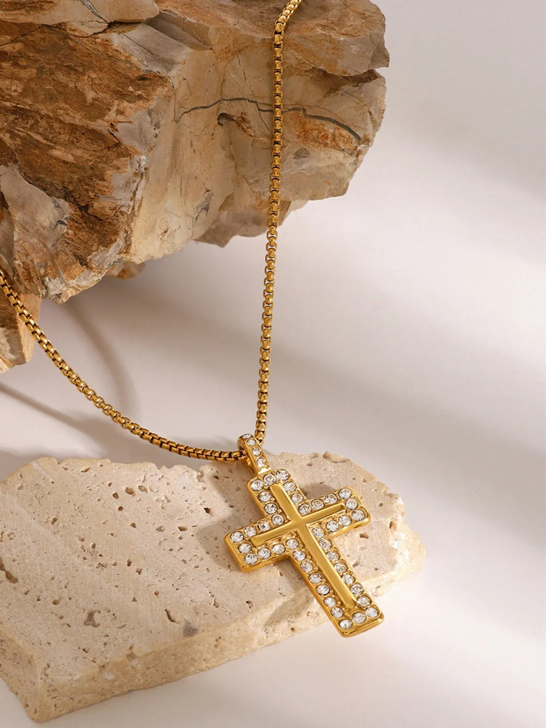 18K Gold-Plated Inlaid Zircon Cross Necklace - Codrington Expressions