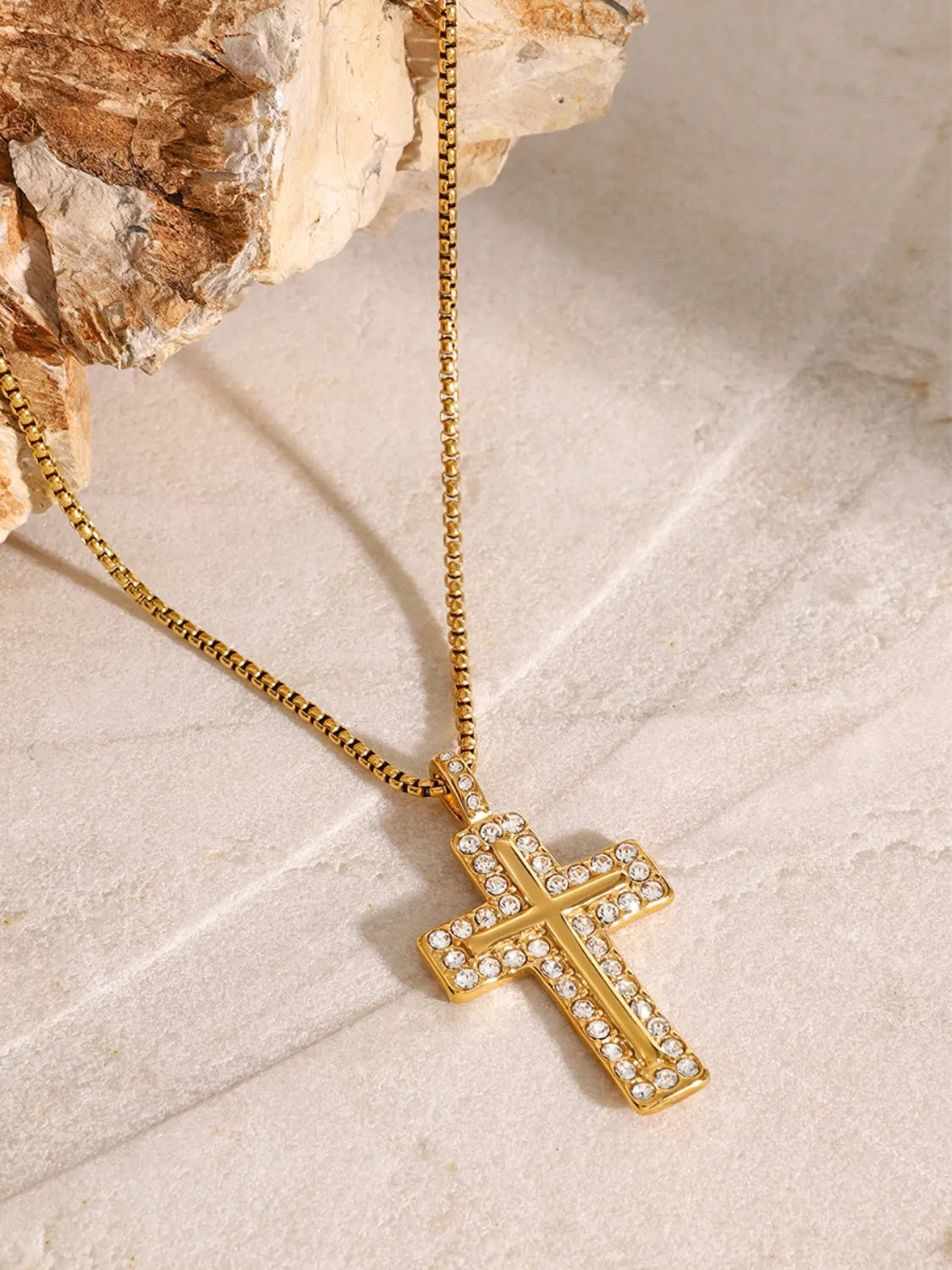 18K Gold-Plated Inlaid Zircon Cross Necklace - Codrington Expressions