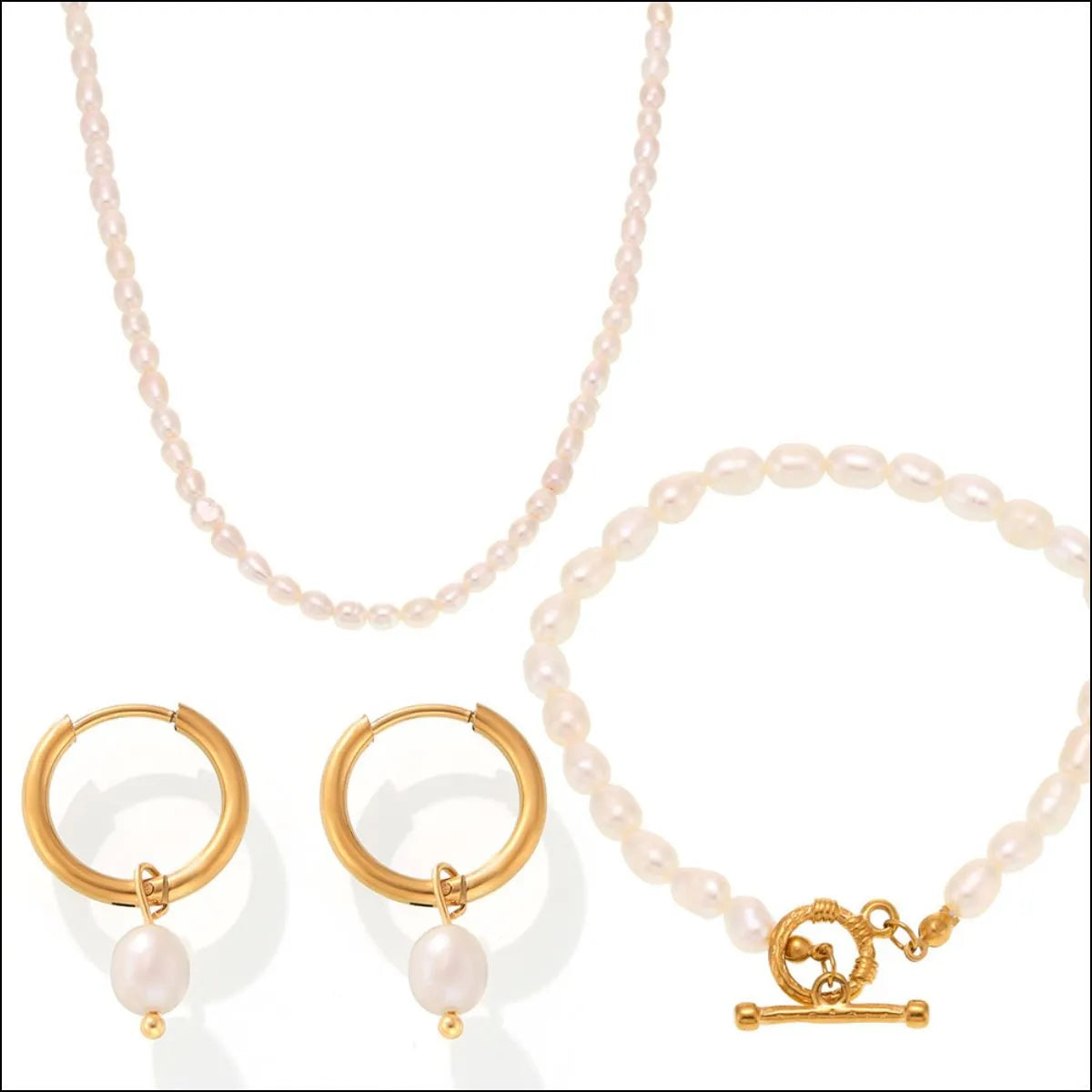 Pearl Necklace, Bracelet and Earrings 4-Piece Jewelry Set - Codrington Expressions