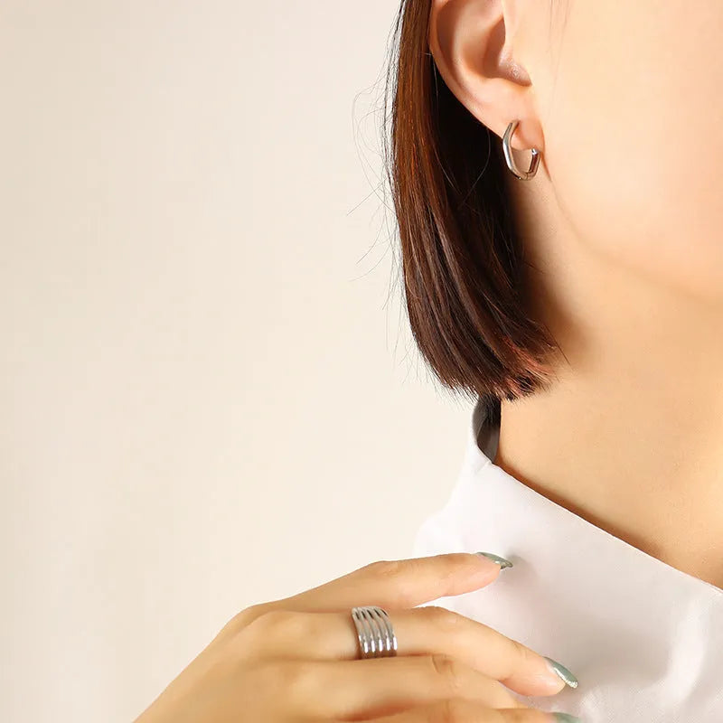 Titanium Steel Geometric Huggie Earrings - Codrington Expressions