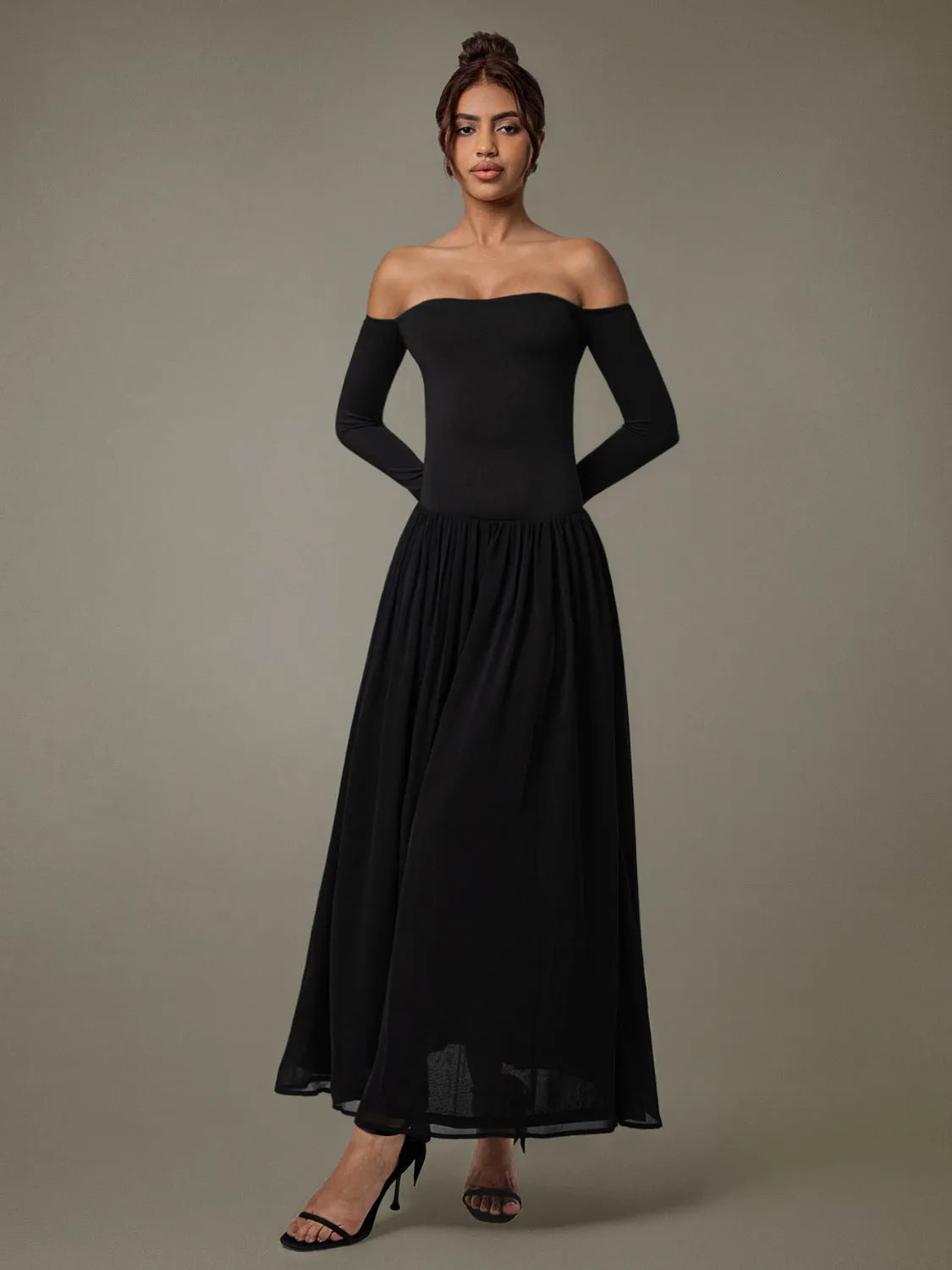 Off Shoulder Long Sleeve Maxi Dress - Codrington Expressions