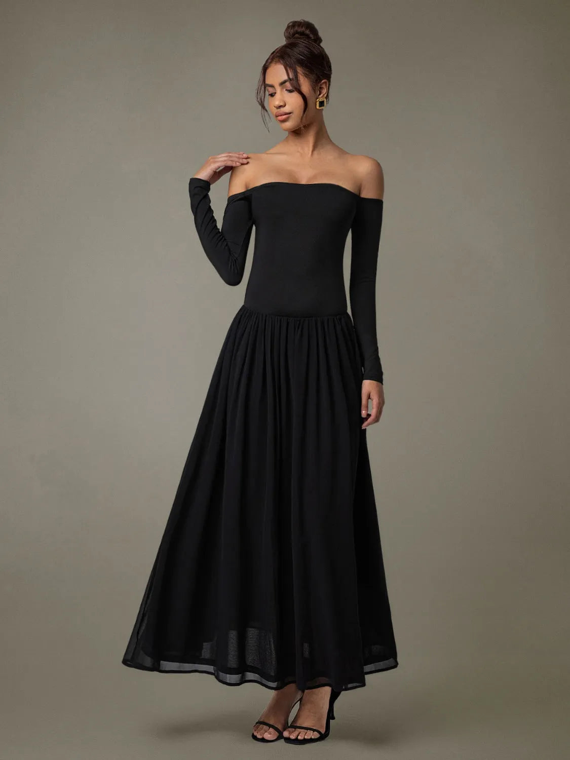 Off Shoulder Long Sleeve Maxi Dress - Codrington Expressions