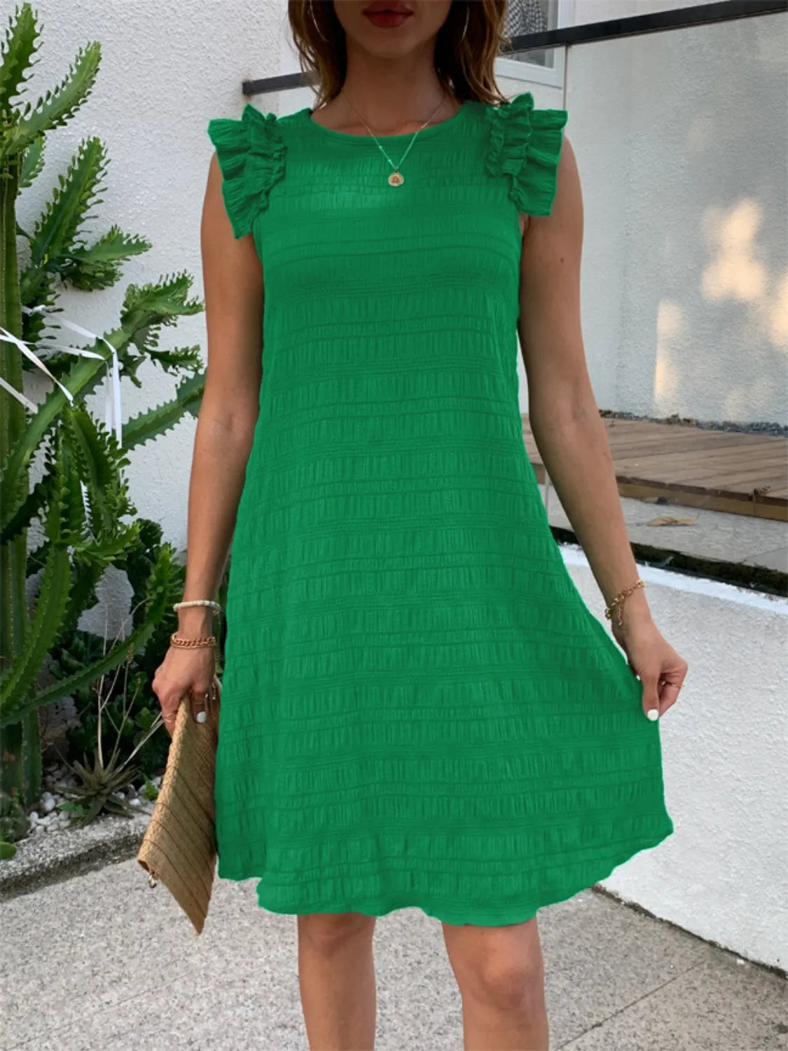 Ruffled Round Neck Sleeveless Dress - Codrington Expressions