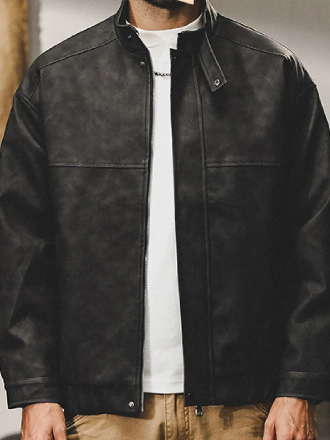 Men's Plus Size Zip Up Stand Collar Biker Jacket - Codrington Expressions