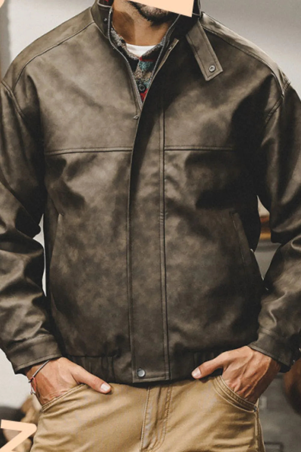 Men's Plus Size Zip Up Stand Collar Biker Jacket - Codrington Expressions