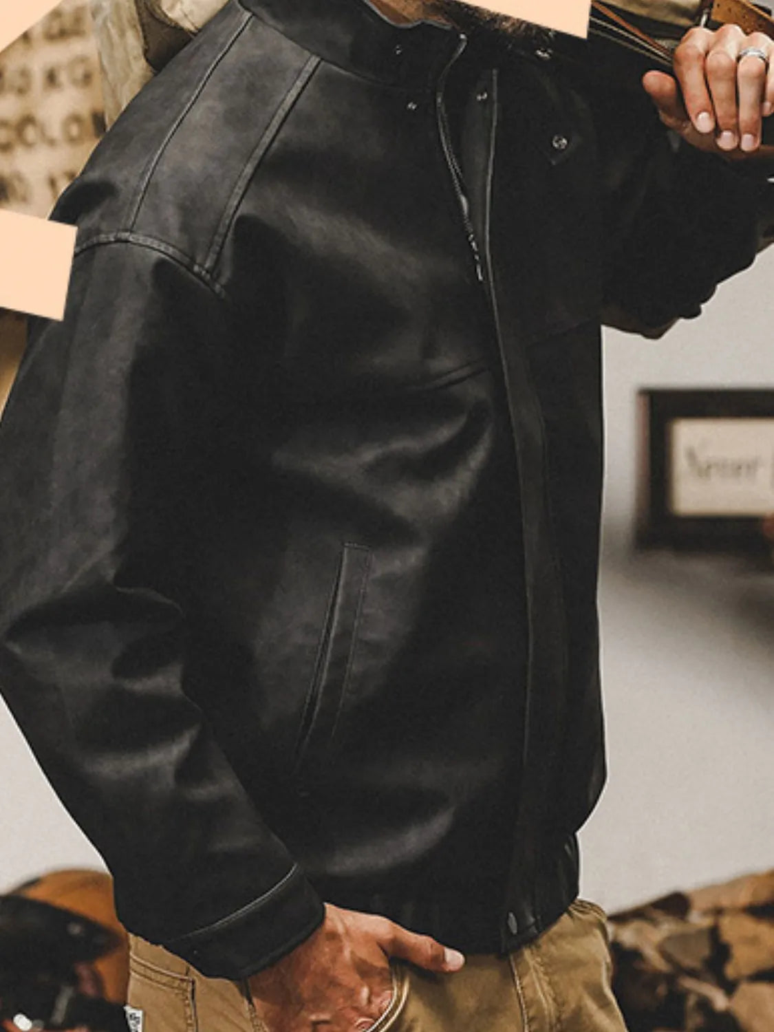 Men's Plus Size Zip Up Stand Collar Biker Jacket - Codrington Expressions