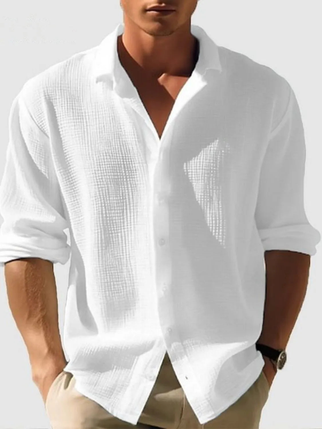 Men's Full Size Collared Neck Button Down Long Sleeve Shirt Plus Size - Codrington Expressions