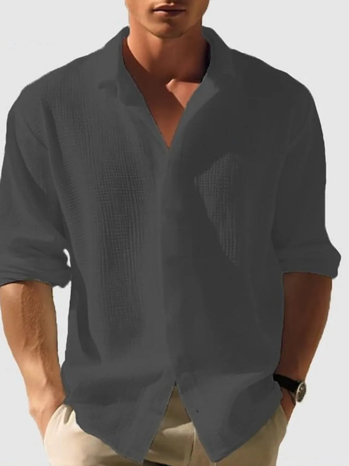 Men's Full Size Collared Neck Button Down Long Sleeve Shirt Plus Size - Codrington Expressions
