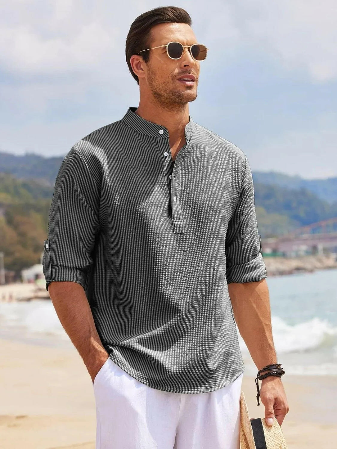 Men's Full Size Half Button Long Sleeve Shirt Plus Size - Codrington Expressions