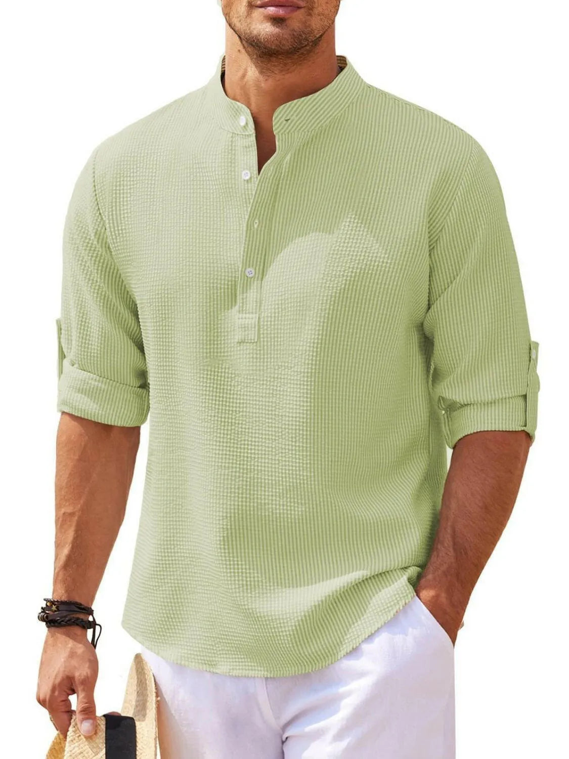 Men's Full Size Half Button Long Sleeve Shirt Plus Size - Codrington Expressions