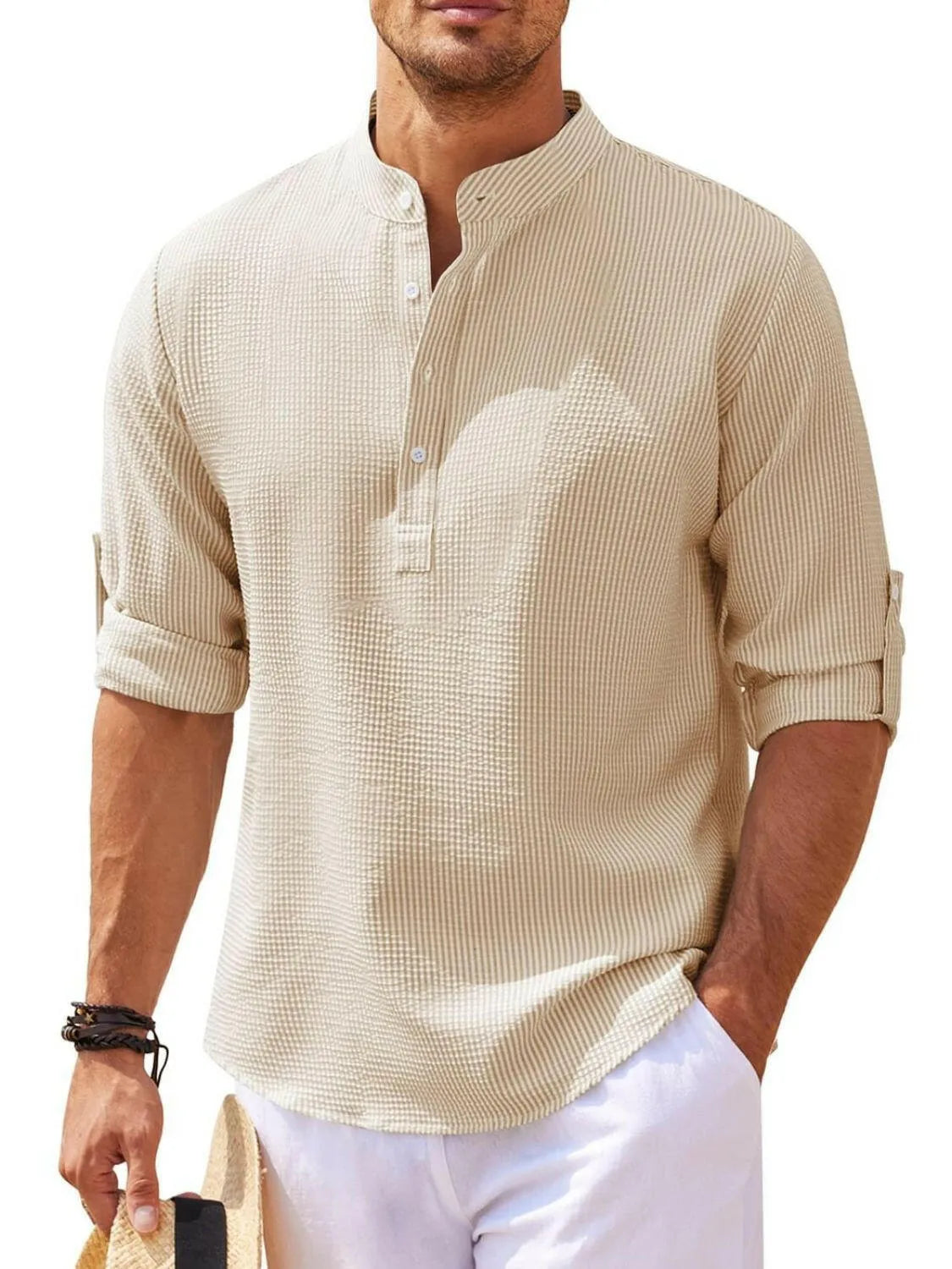 Men's Full Size Half Button Long Sleeve Shirt Plus Size - Codrington Expressions