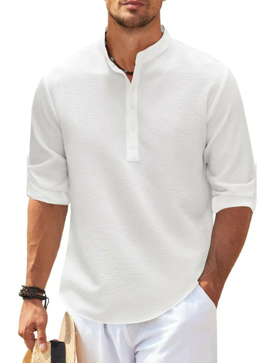 Men's Full Size Half Button Long Sleeve Shirt Plus Size - Codrington Expressions