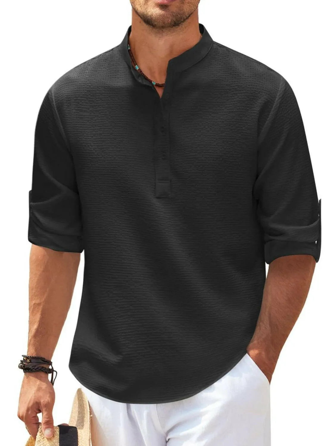 Men's Full Size Half Button Long Sleeve Shirt Plus Size - Codrington Expressions