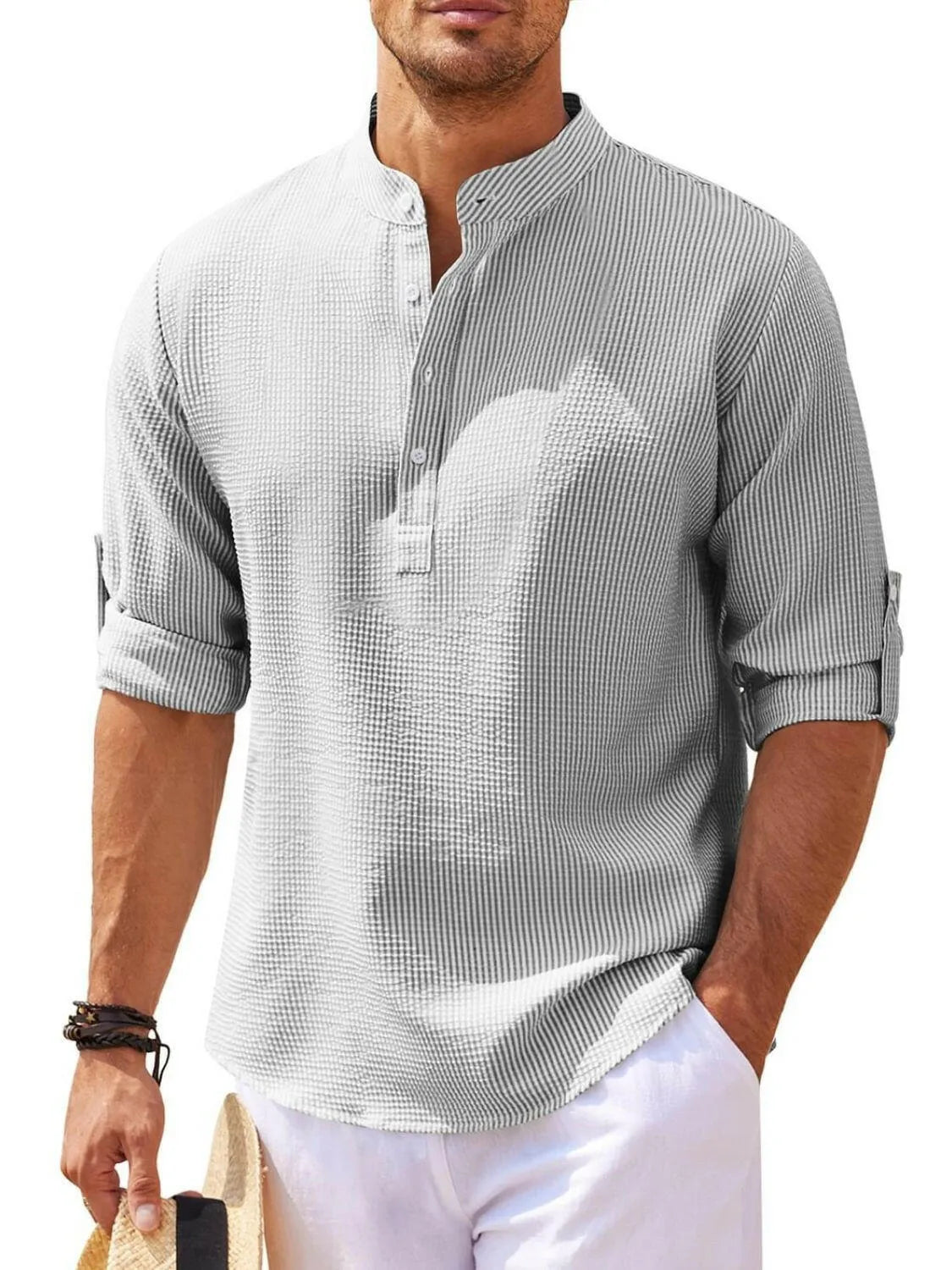 Men's Full Size Half Button Long Sleeve Shirt Plus Size - Codrington Expressions