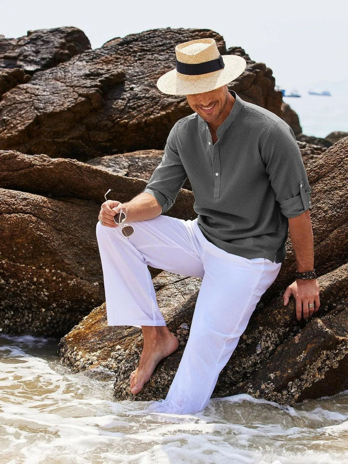 Men's Full Size Half Button Long Sleeve Shirt Plus Size - Codrington Expressions