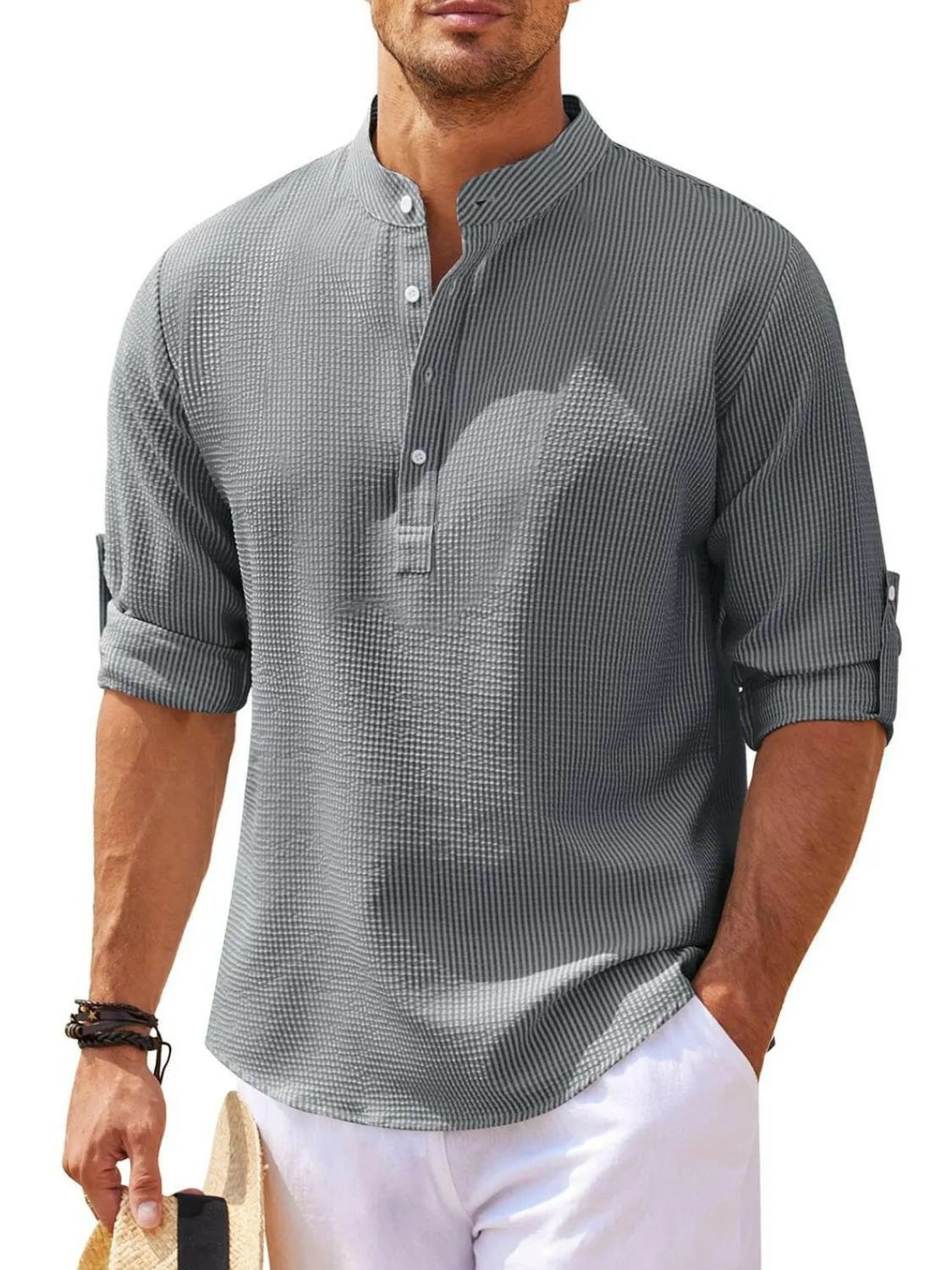Men's Full Size Half Button Long Sleeve Shirt Plus Size - Codrington Expressions