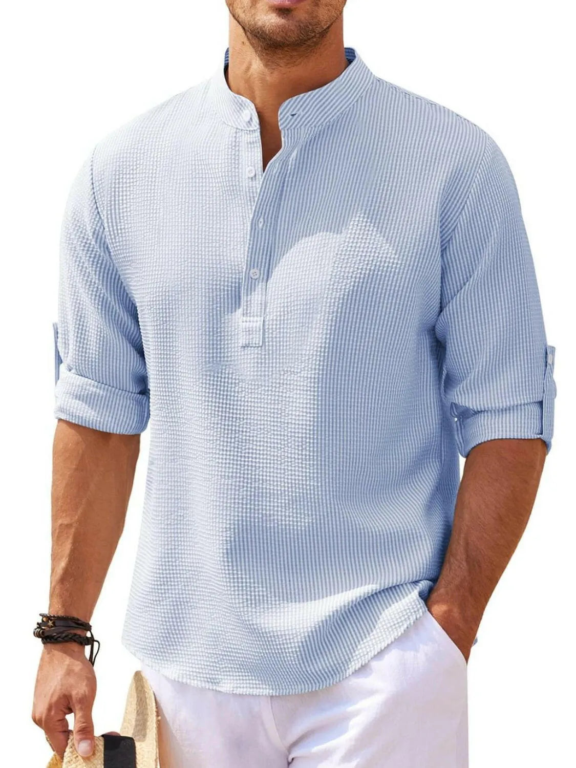 Men's Full Size Half Button Long Sleeve Shirt Plus Size - Codrington Expressions